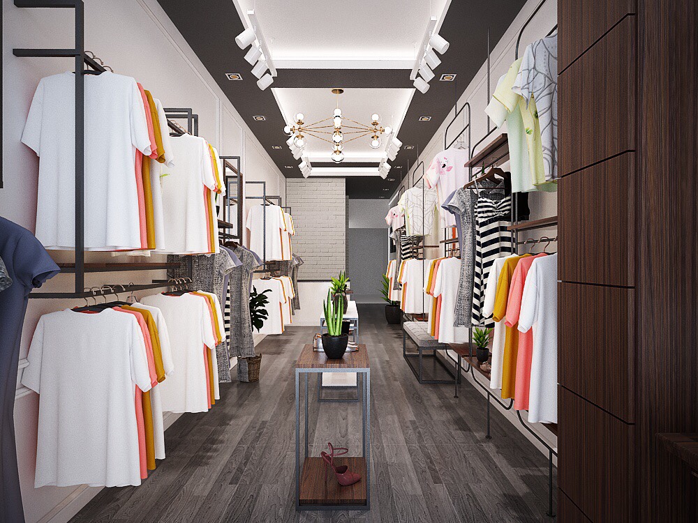 Thiết kế nội thất shop quần áo xuất khẩu Hoàng Hà sang trọng, đẳng cấp