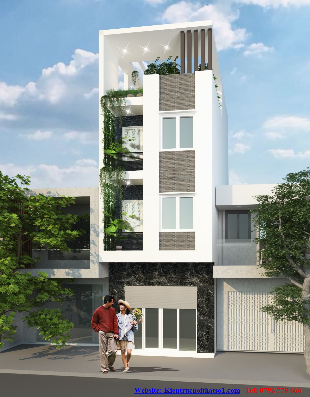 Các Mẫu thiết kế Nhà có mặt tiền 4.5m đến 5m - Kiến trúc nội thất số 1
