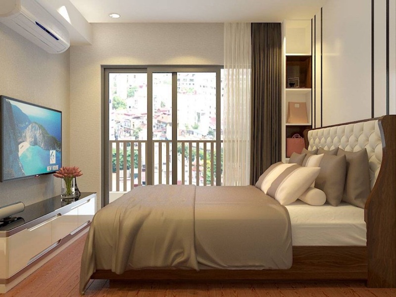 Mẫu phòng ngủ dành cho ba mẹ trong chung cư mang phong cách hiện đại với tông màu nóng trầm nhưng không vẫn thoáng đãng