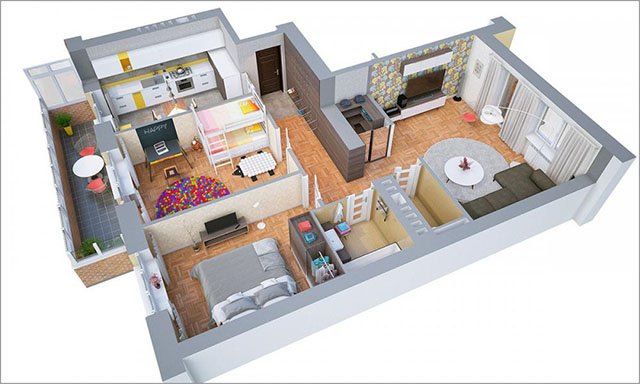 Thiết kế thông minh với chung cư 70m2 và 2 phòng ngủ