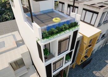 Phần sân thượng của ngôi nhà được sử dụng một phần không gian làm bể bơi, điều này mang lại sự tiện lợi cho các thành viên trong gia đình, vừa là nơi thư giãn, vừa có thể sử dụng như một môn thể thao hằng ngày