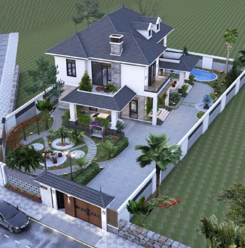 Mẫu thiết kế biệt thự nhà vườn phong cách tân cổ điển có bể bơi– 7
